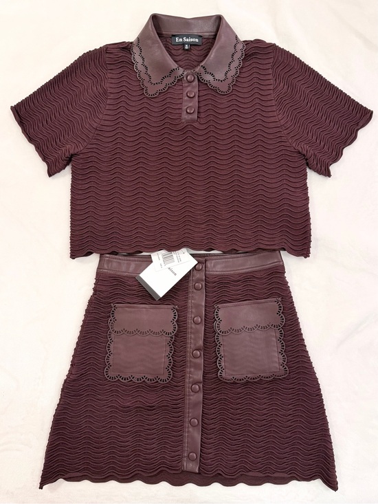 En Saison Dresses & Skirts - En Saison Wine Burgundy Two-Piece Mini Set with Scalloped Trim